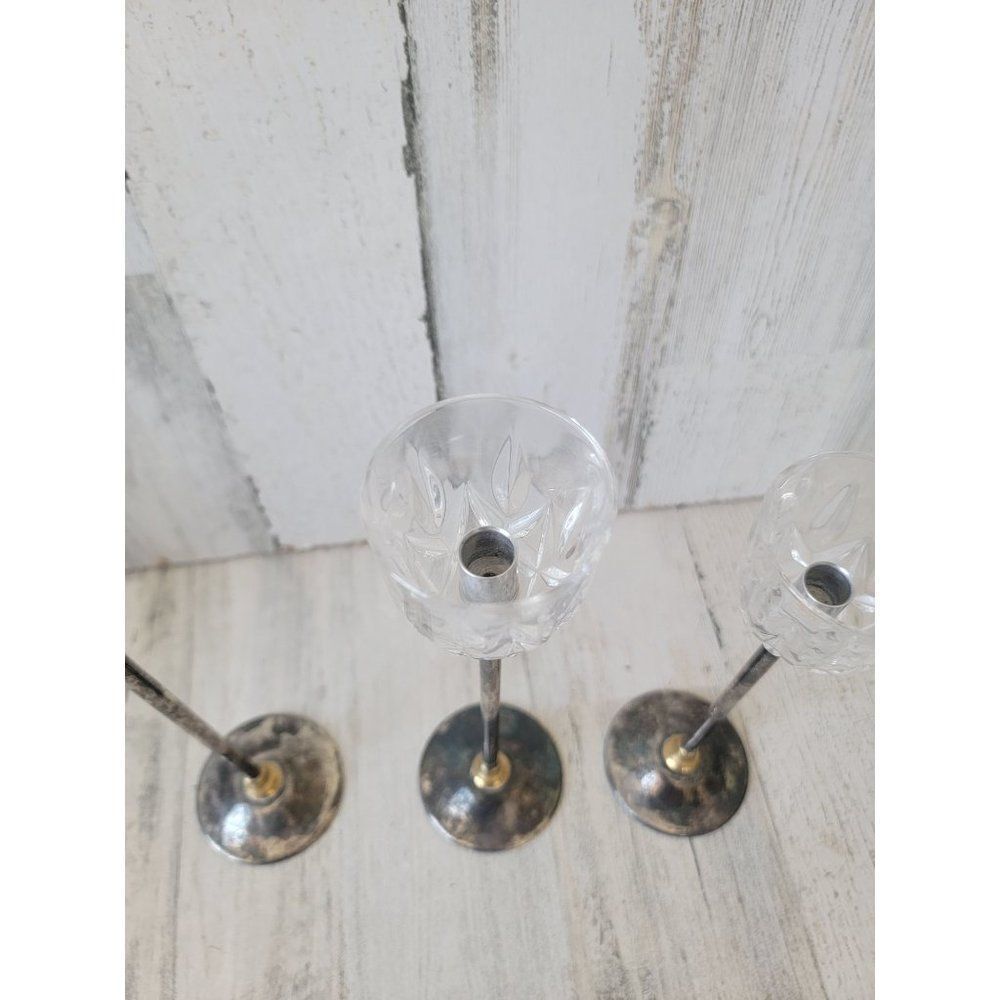 Landes crystal Italy brass candle holder set home decor - Picture 6 of 10